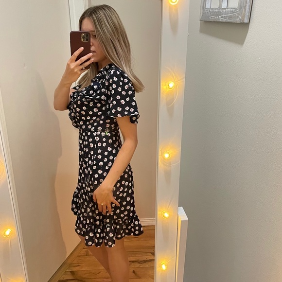 Francesca’s Blue and Floral Wrap Dress - Picture 3 of 7